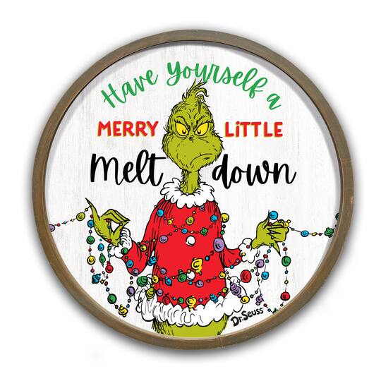 The Grinch Merry Little Melt Down 20" x 20" Dr. Seuss Round Brown Framed Print